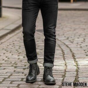 Steve Madden Men’s Leather Distressed Look Lace Up Side Zip Ankle Boots